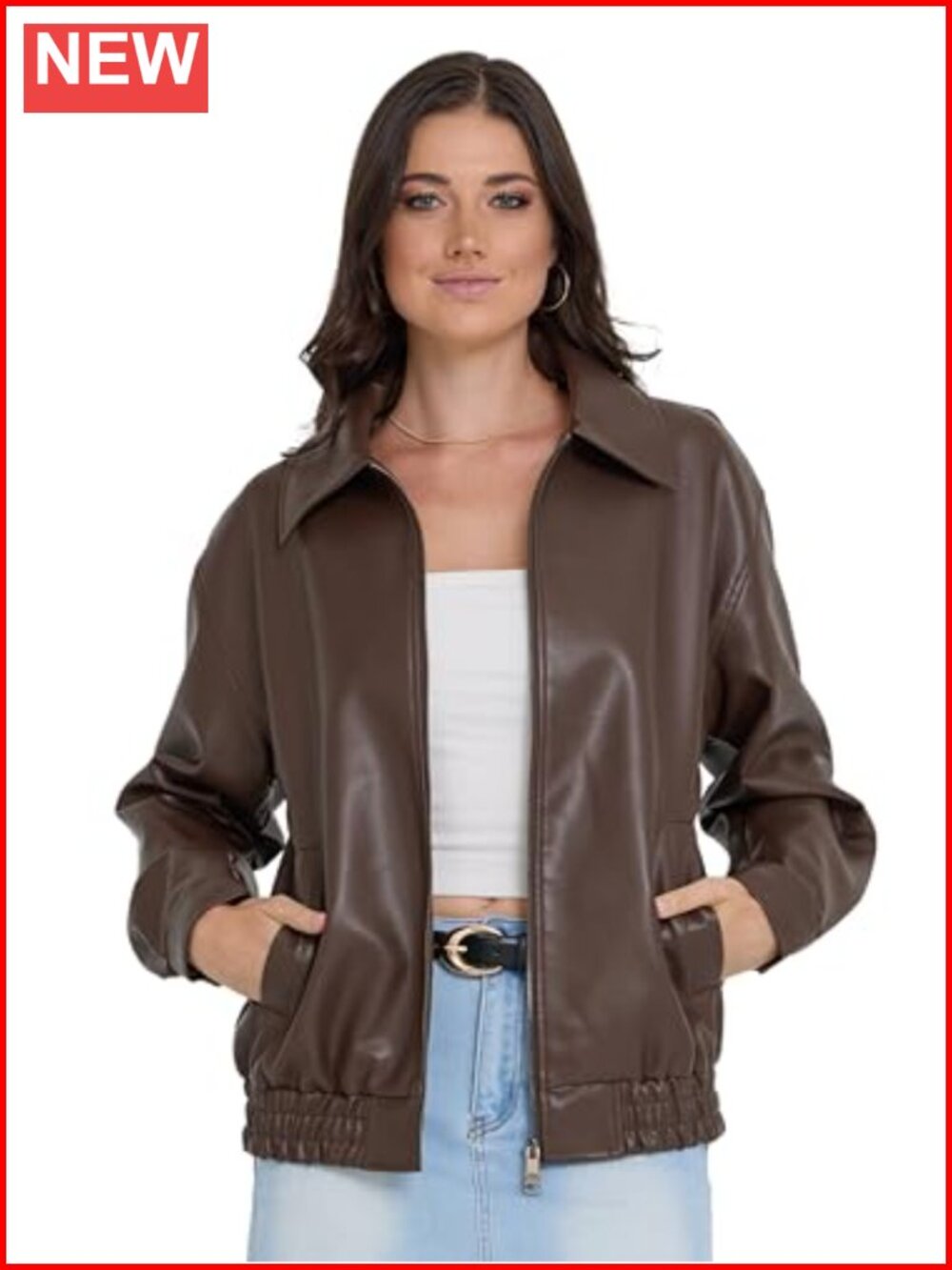Women's Faux Leather Bomber Jacket Moto Zip Up